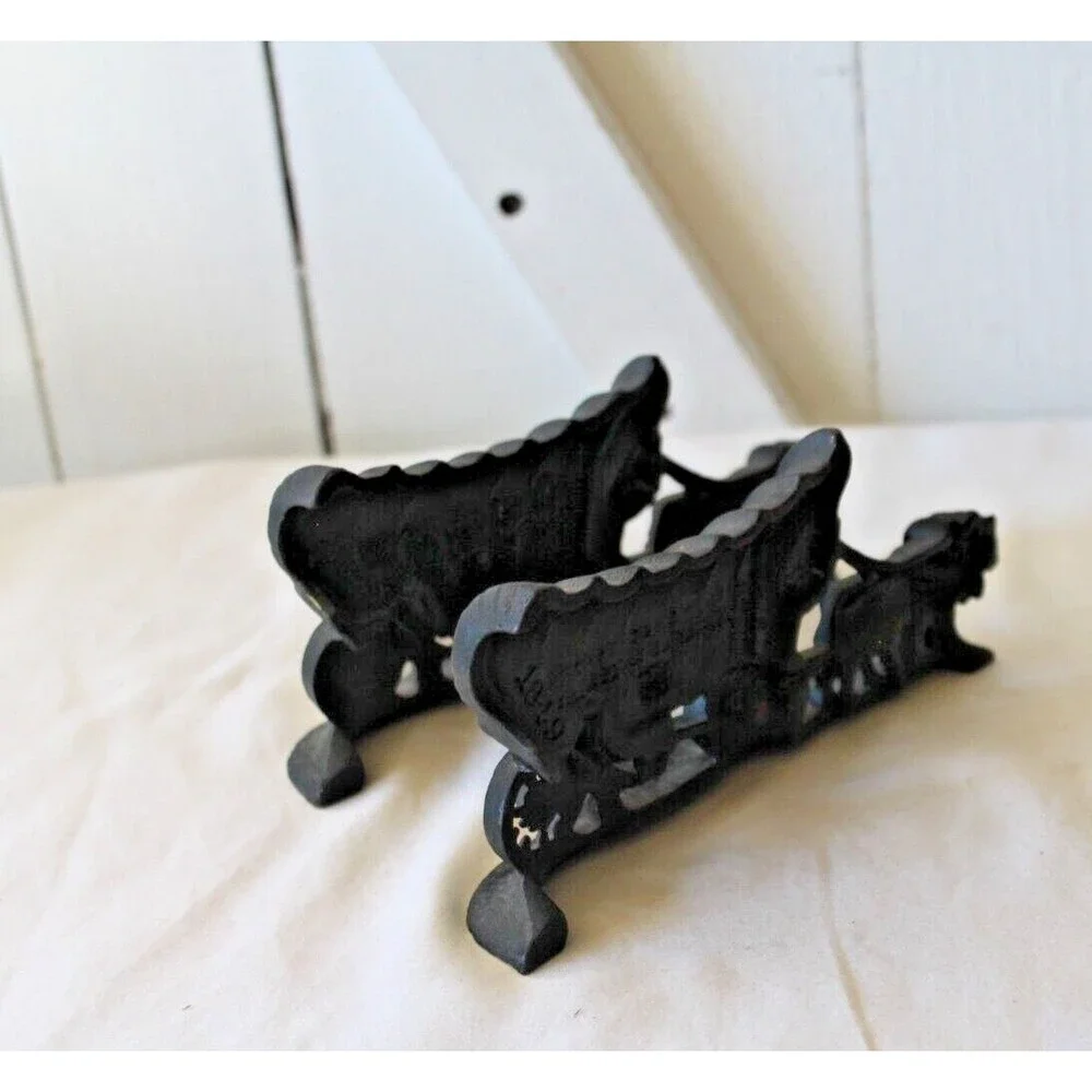 Vtg Cast Iron Pair Bookends Black 1981 Champion Hardware Co Ox Covered Wagon Cow